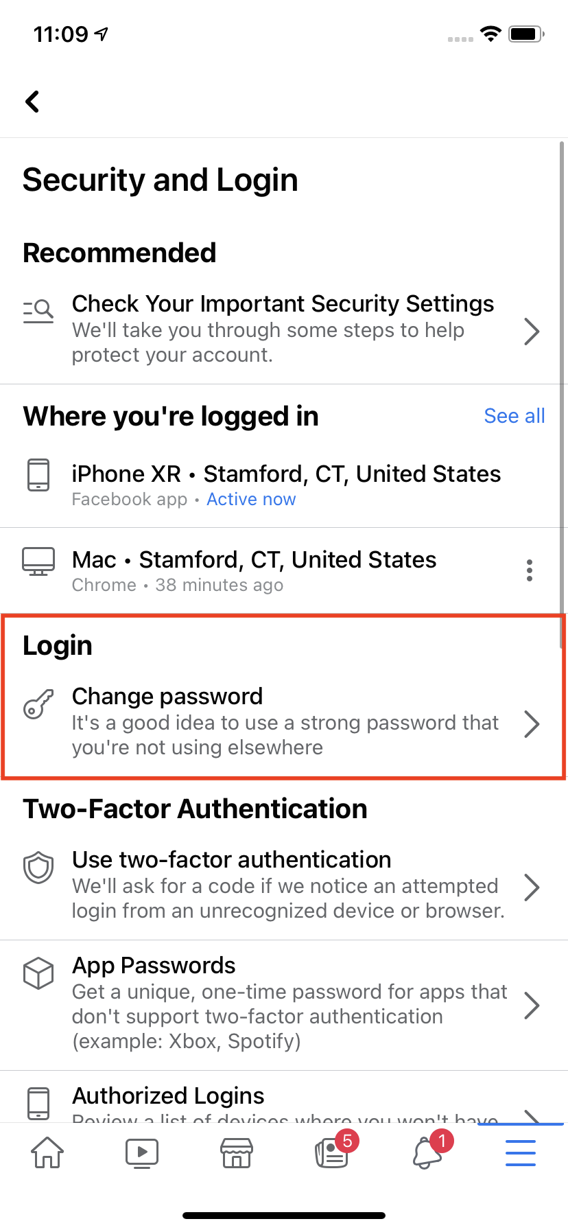 Choose the "Change your password" option.