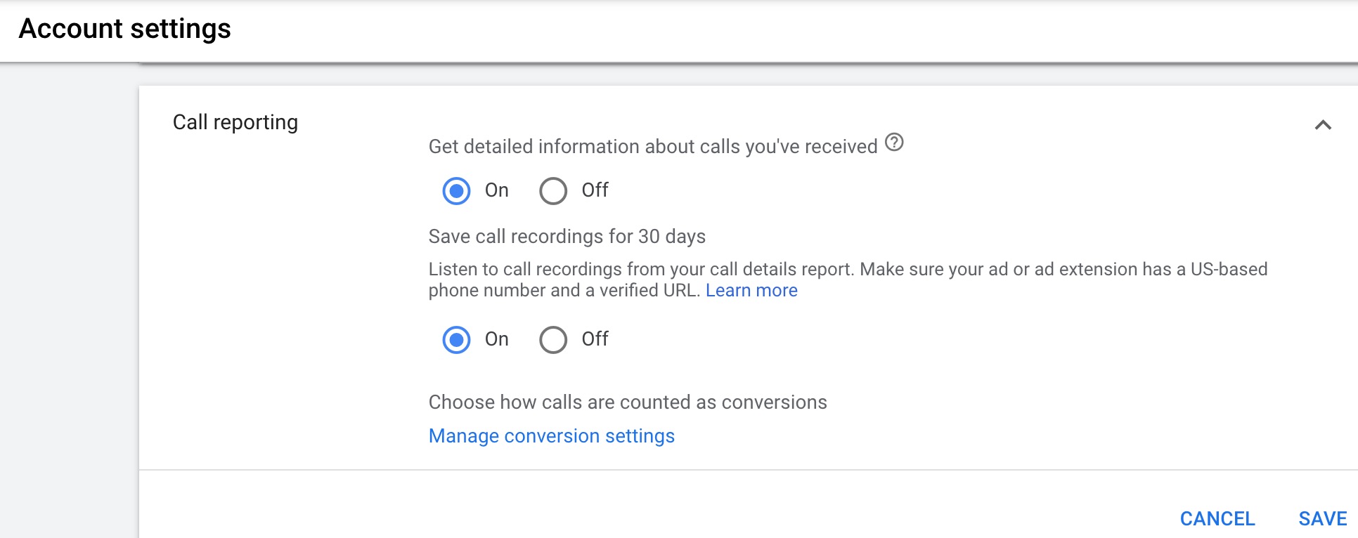 google call reporting