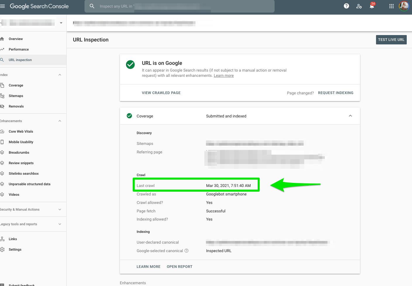Google Search Console URL Inspection Tool