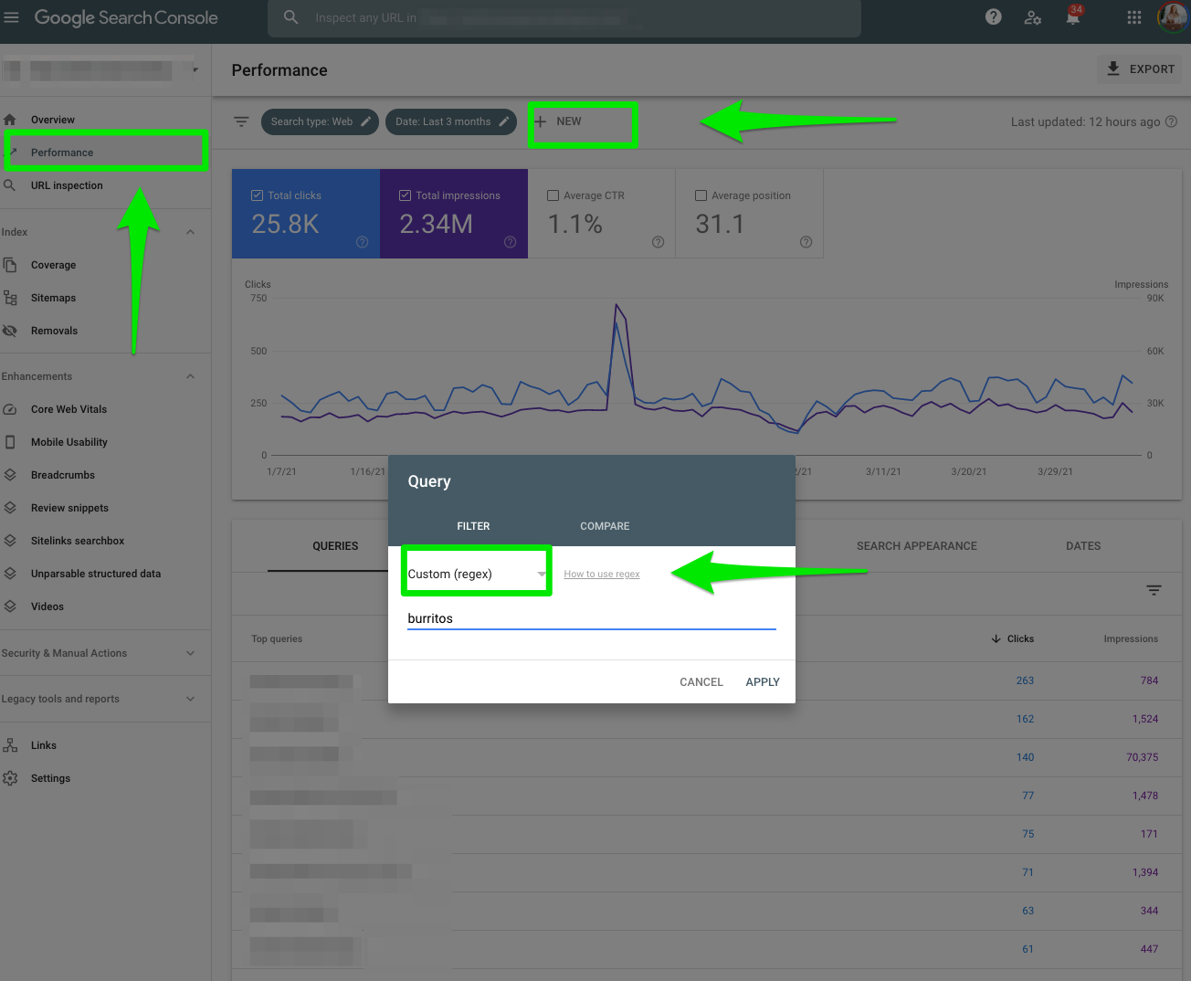 google search console regex
