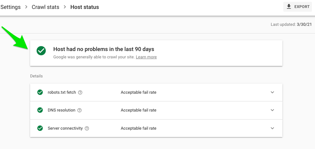 Host status Google Search Console