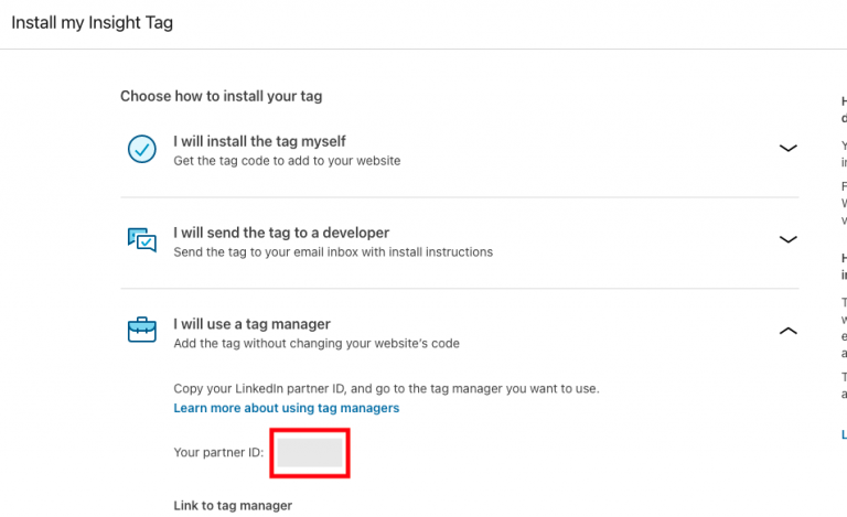 Copy and paste LinkedIn Tag ID into the partner ID field within GTM