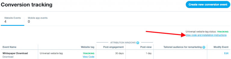 View code and installation instructions in Conversion tracking.