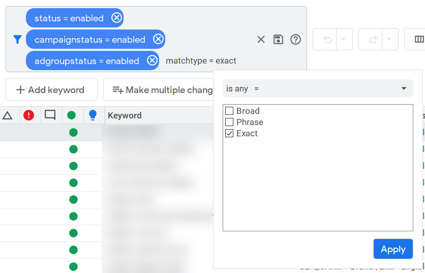 Match type filter by match type.