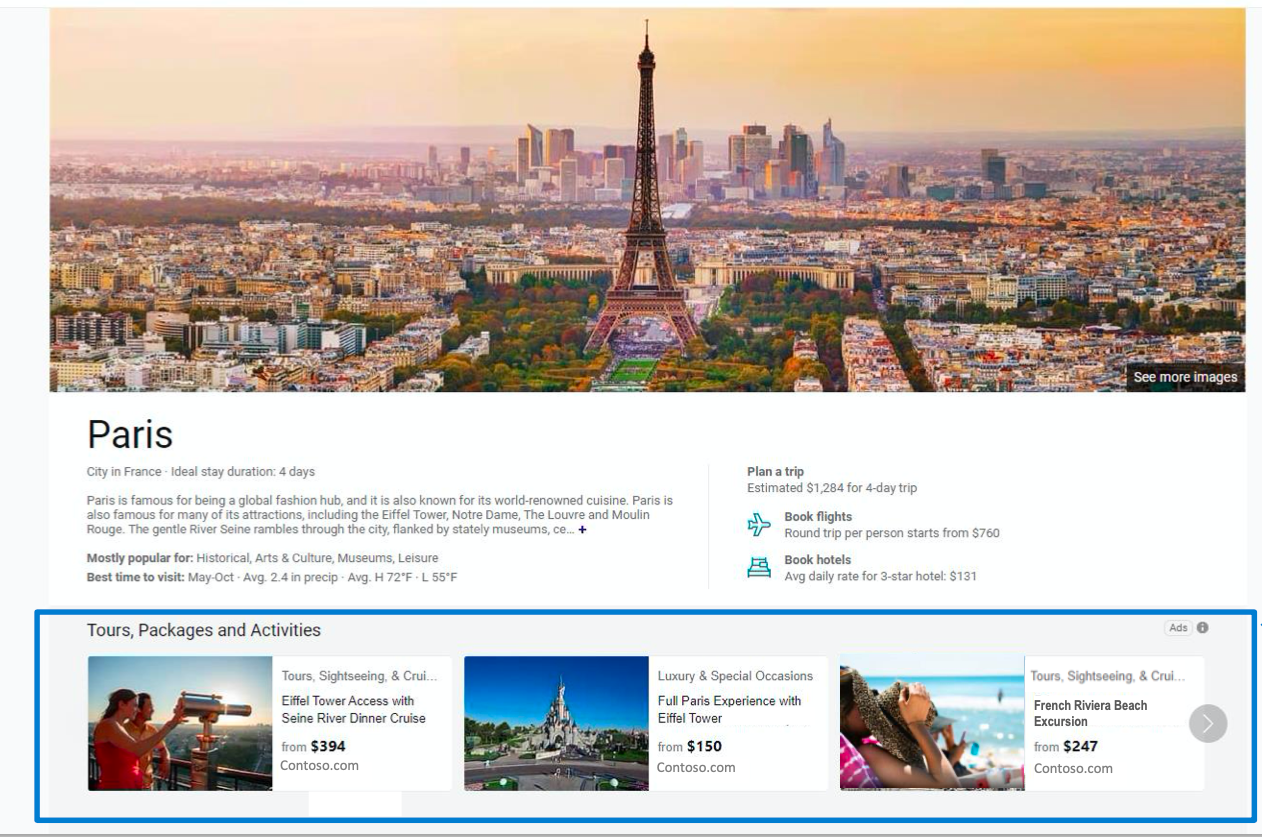 Microsoft travel guide tours and activities ads