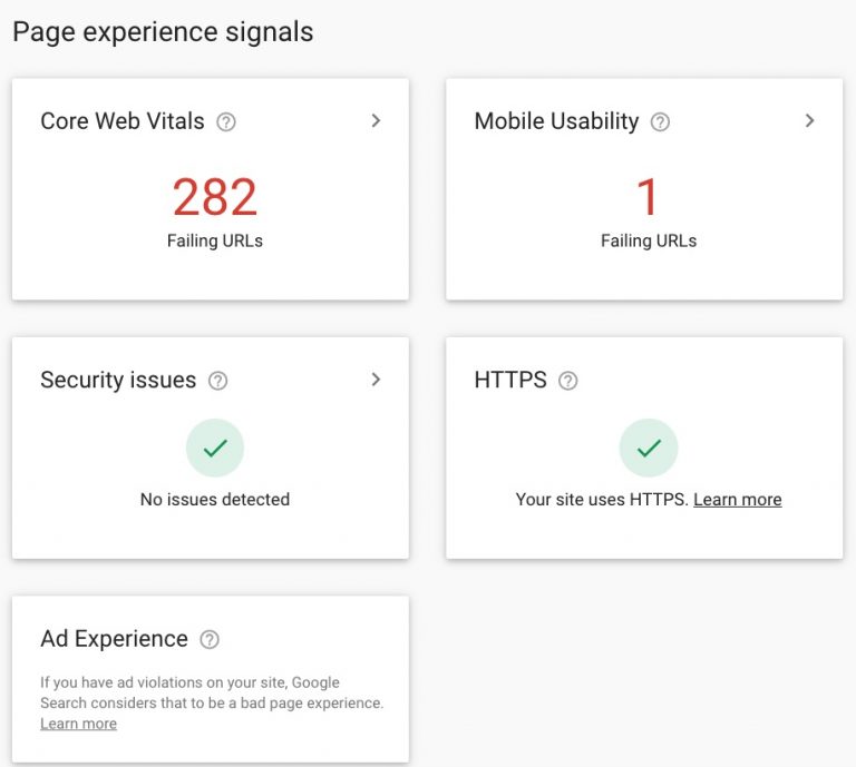 The new report offers high-level widgets linking to reports for each of the 5 "Good" criteria.