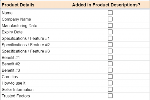 List down all the product information in Google Sheets before starting to write product descriptions that convert