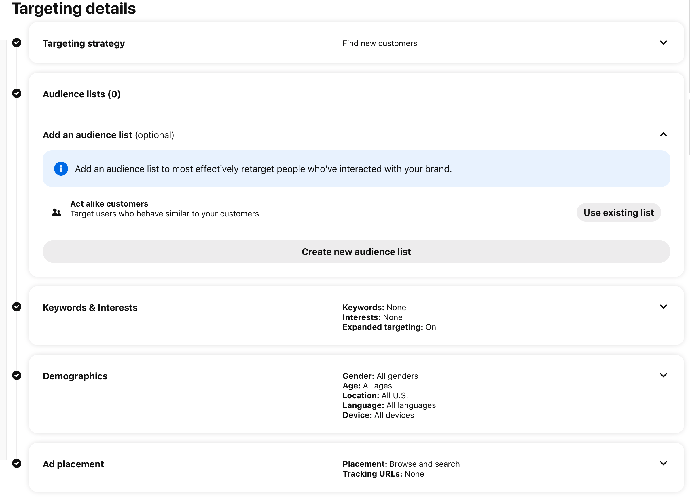 Targeting details to create your sudience.
