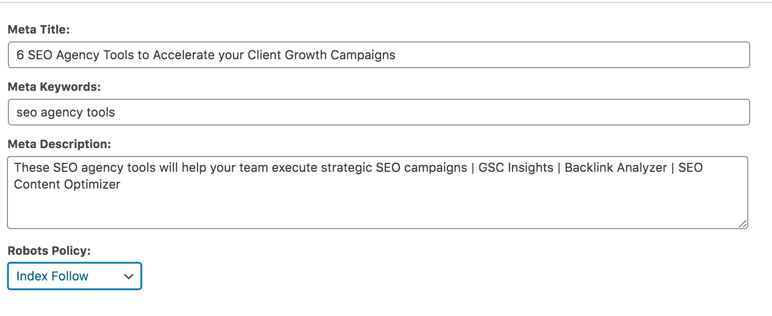 Meta tag tool in WordPress.