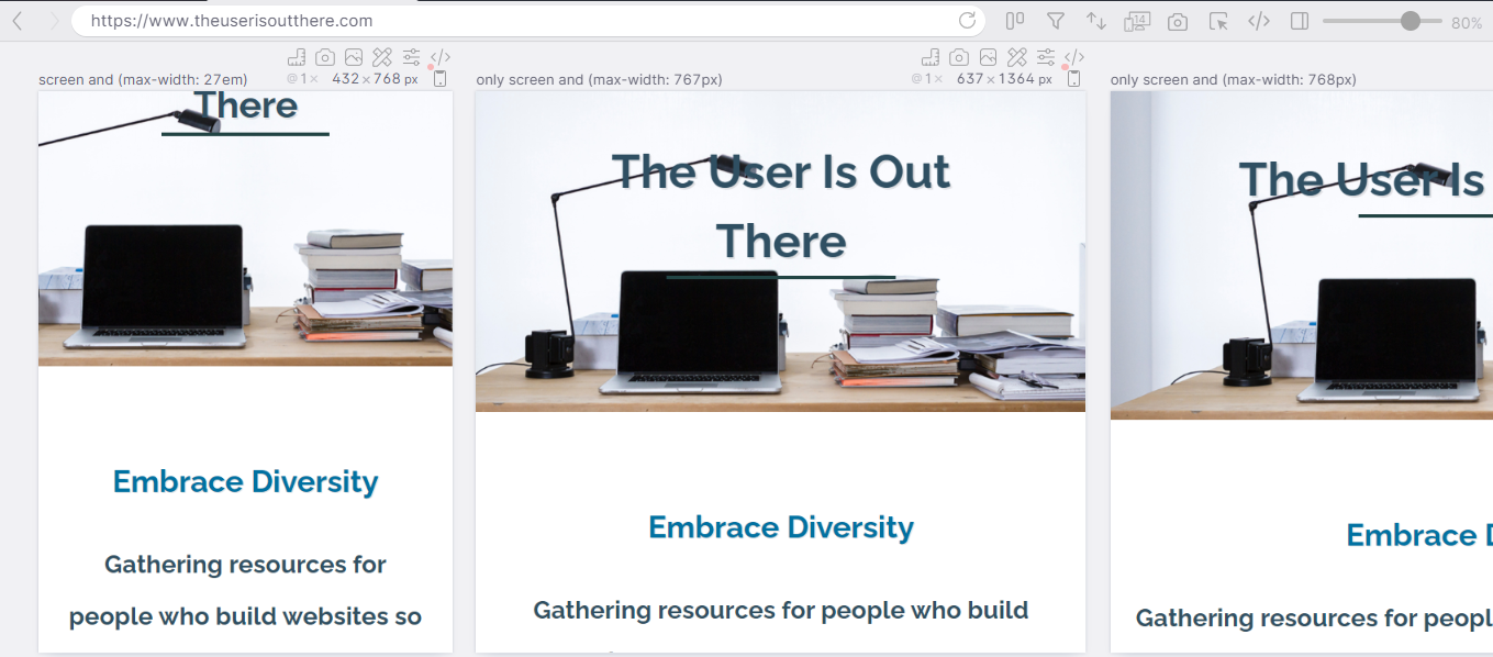 A view of a homepage with several screen sizes.