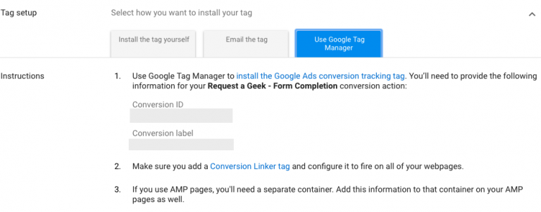 Select how to install tags by "Use Google Tag Manager."