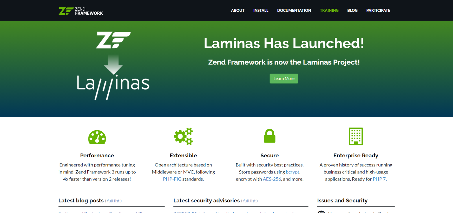 Zend, Laminas php freamwork