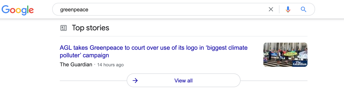 Google News Box for Greenpeace.
