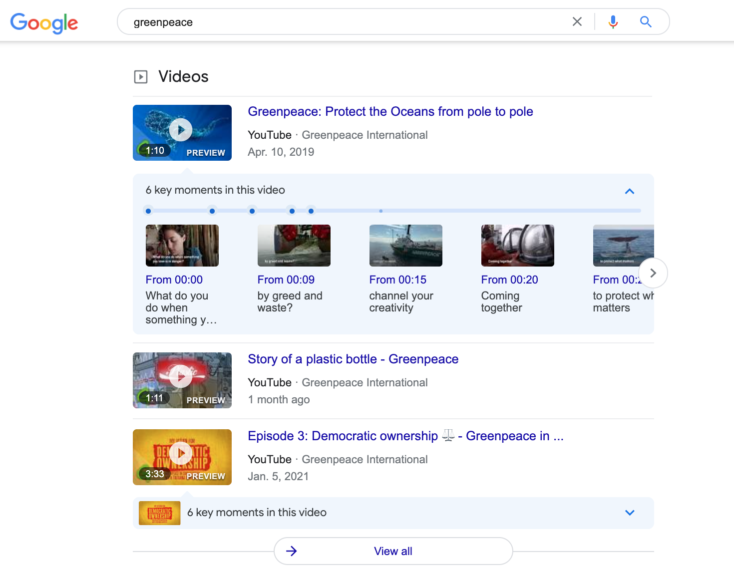 Greenpeace branded video results.