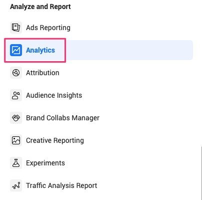 Analytics tool in Facebook Business Manager.