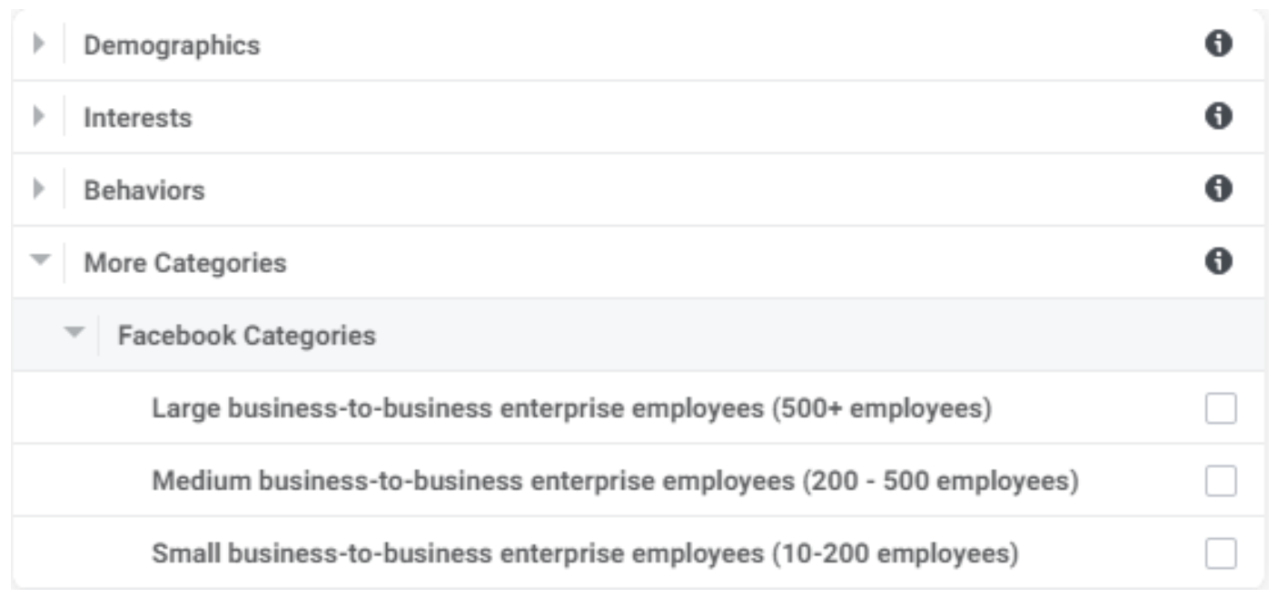 Detailed Targeting section option for company size.