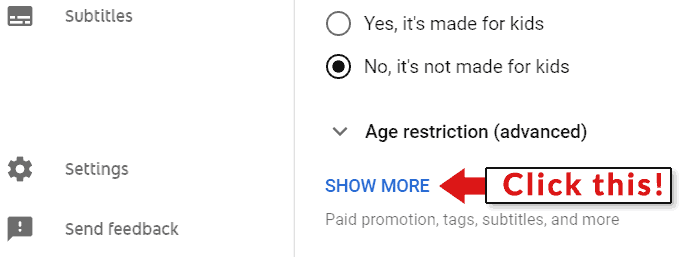 Show More Link for Opting out of YouTube Content Sampling