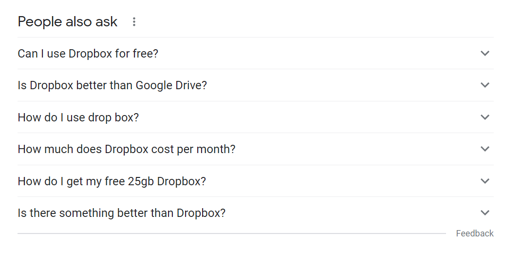 People also ask box example for Dropbox.
