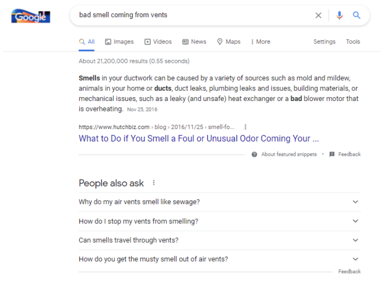 search results - bad smell coming from vents