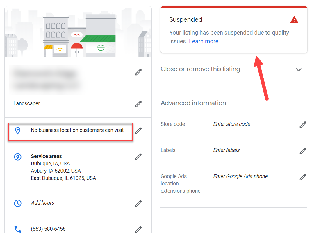 Suspended Google My Business Listing.