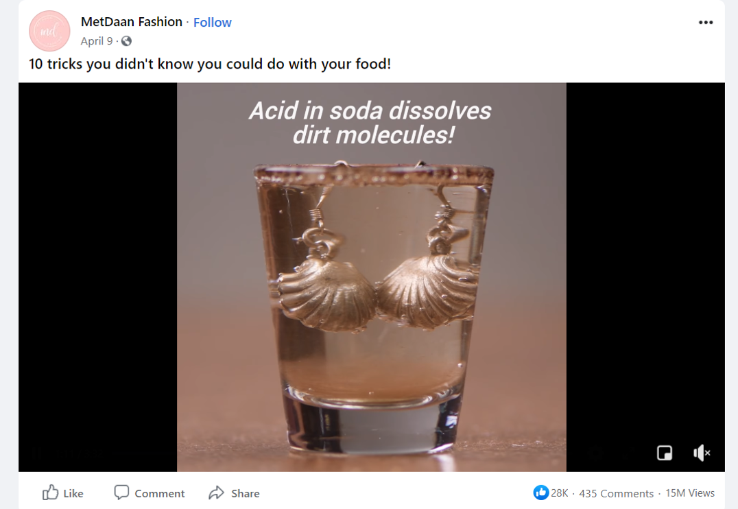 Facebook page screenshot of the video 10 tricks you didn't know you could do with your food.