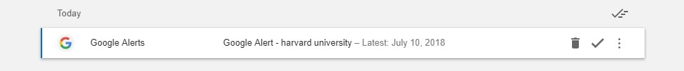 Google Alert in inbox for Harvard University.