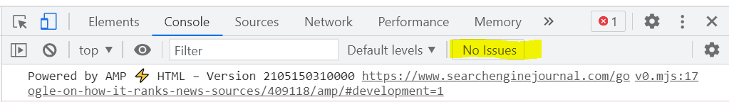 Chrome dev tools no issue found for AMP validation.