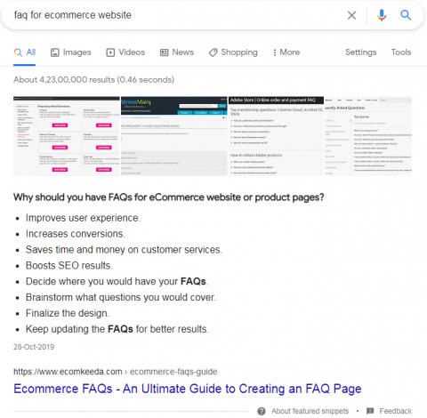 Unordered listicle featured snippets example.