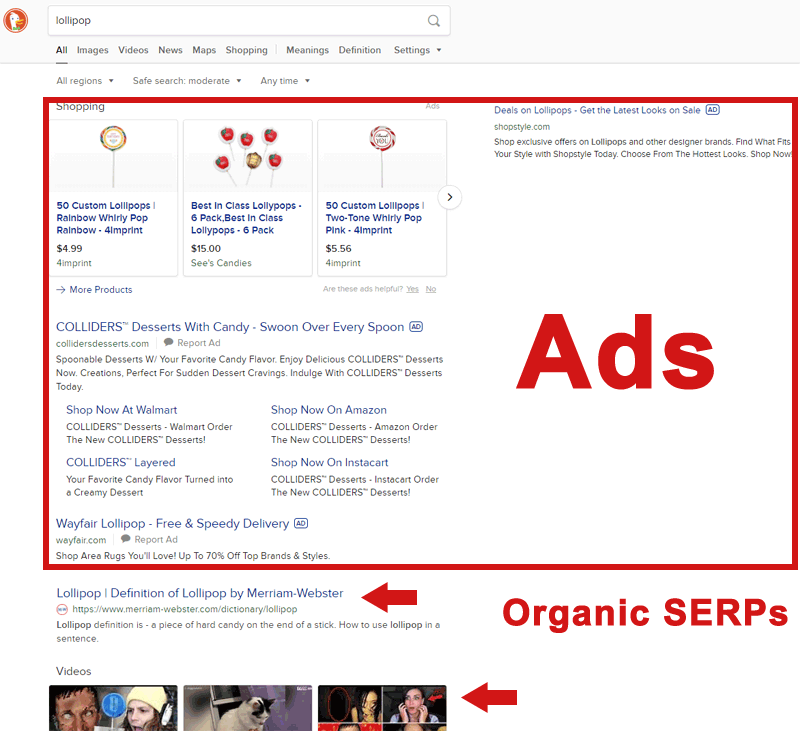 Screenshot of DuckDuckGo Search results for lollipop