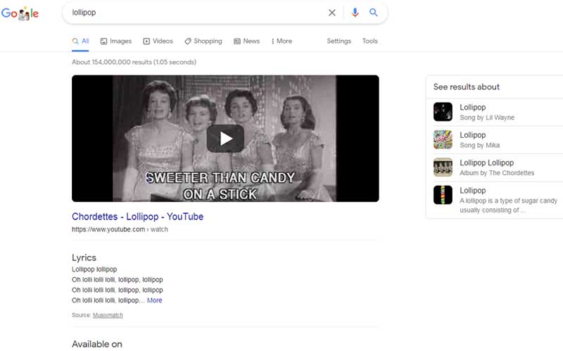 Google search results for query lollipop