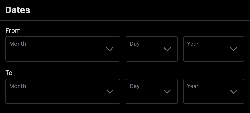 Using the "Dates" fields for advanced search.