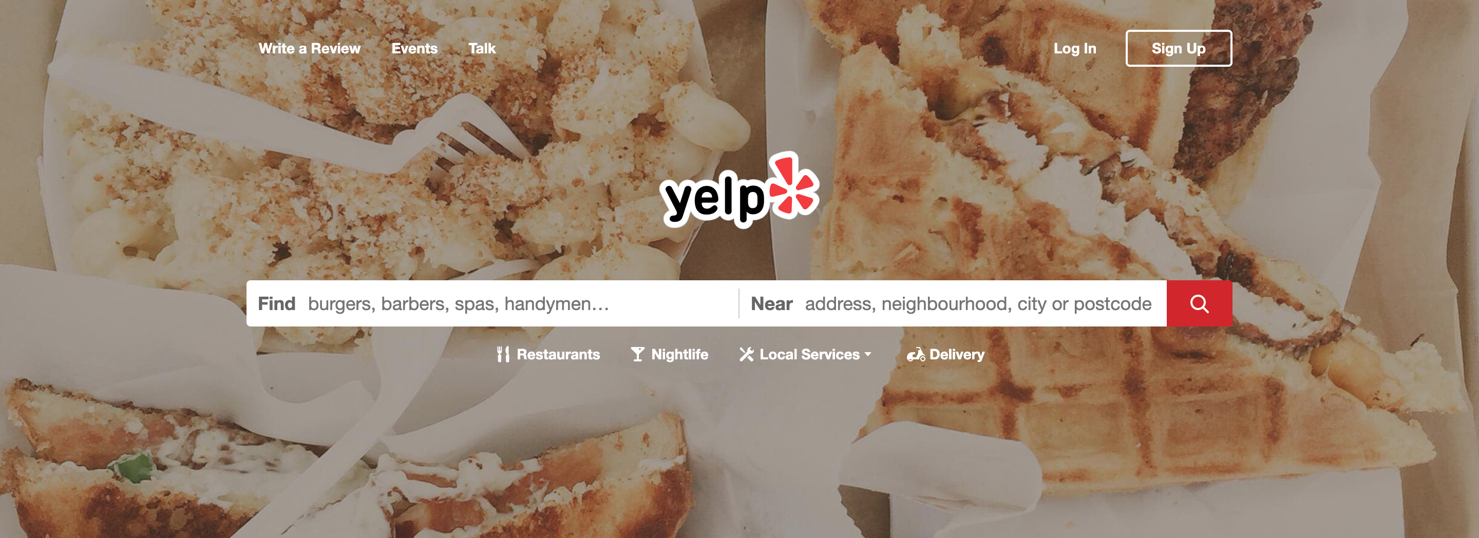 Yelp Homepage.