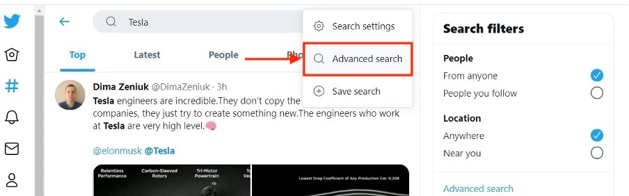 Clicking will open the option for advanced search.