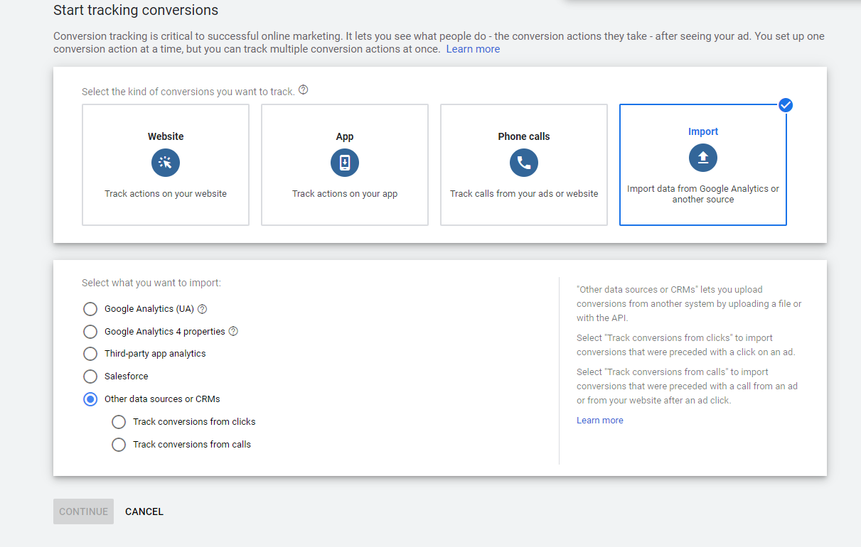 Import to sync conversions.