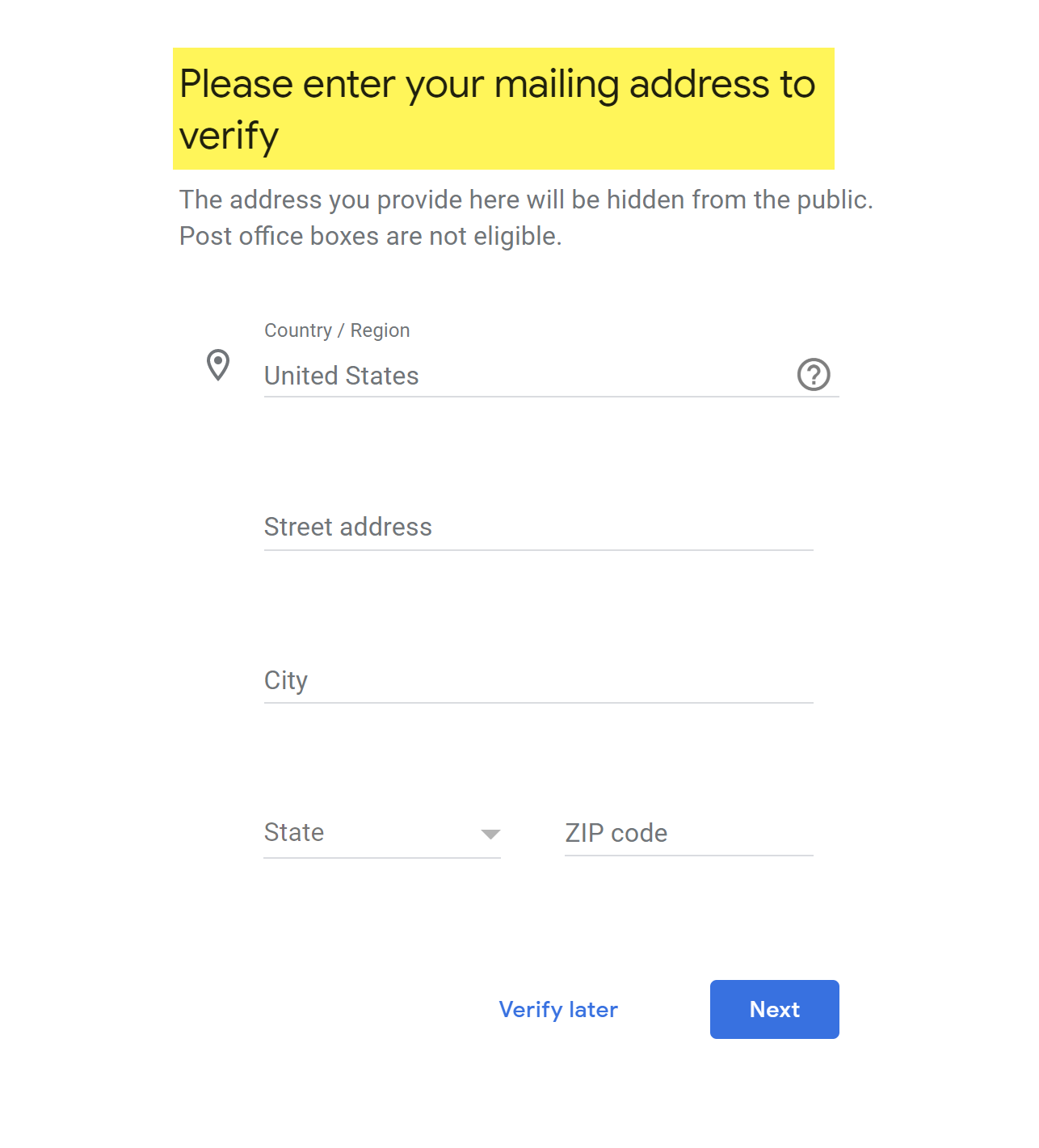 Enter a valid address to get PIN postcard.