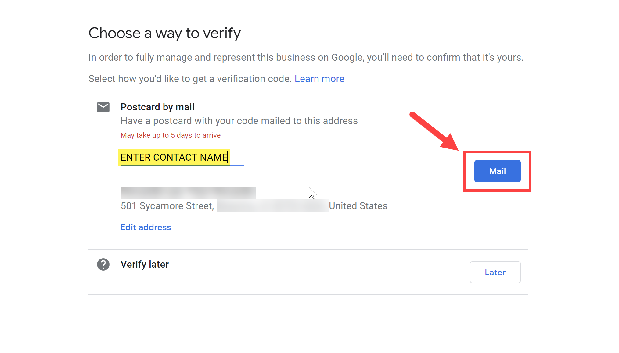 Choose Mail as a way to verify.