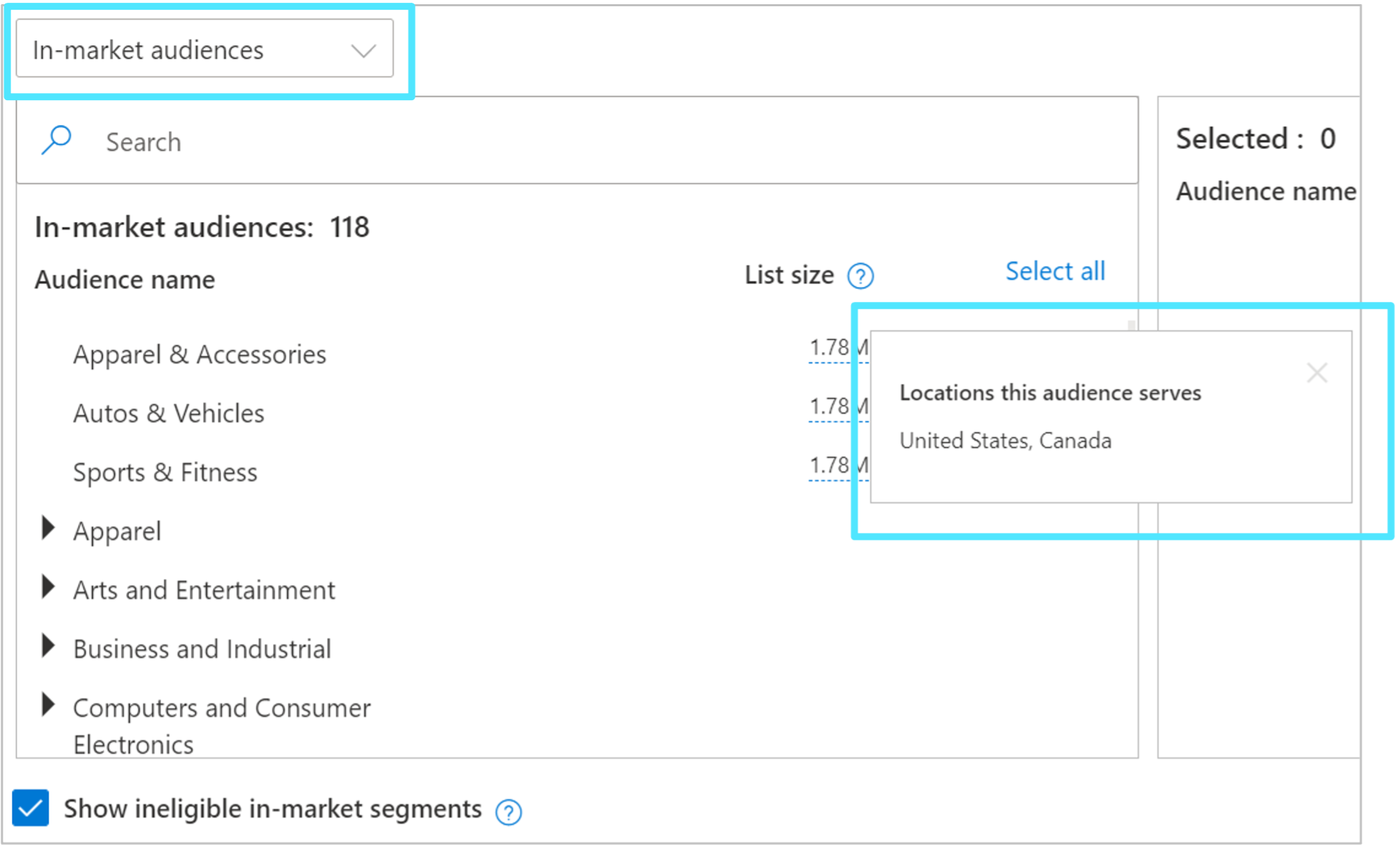 in-market audiences bing ads ui