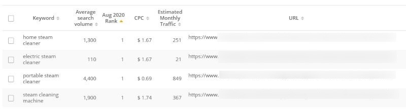 Keyword ranking using a tool.