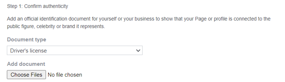 Step to confirm authenticity of page or profile.