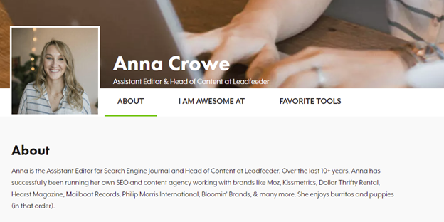 An example of an author page.