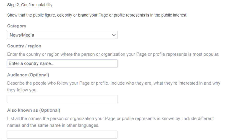 Step to confirm notability of Facebook page or profile.