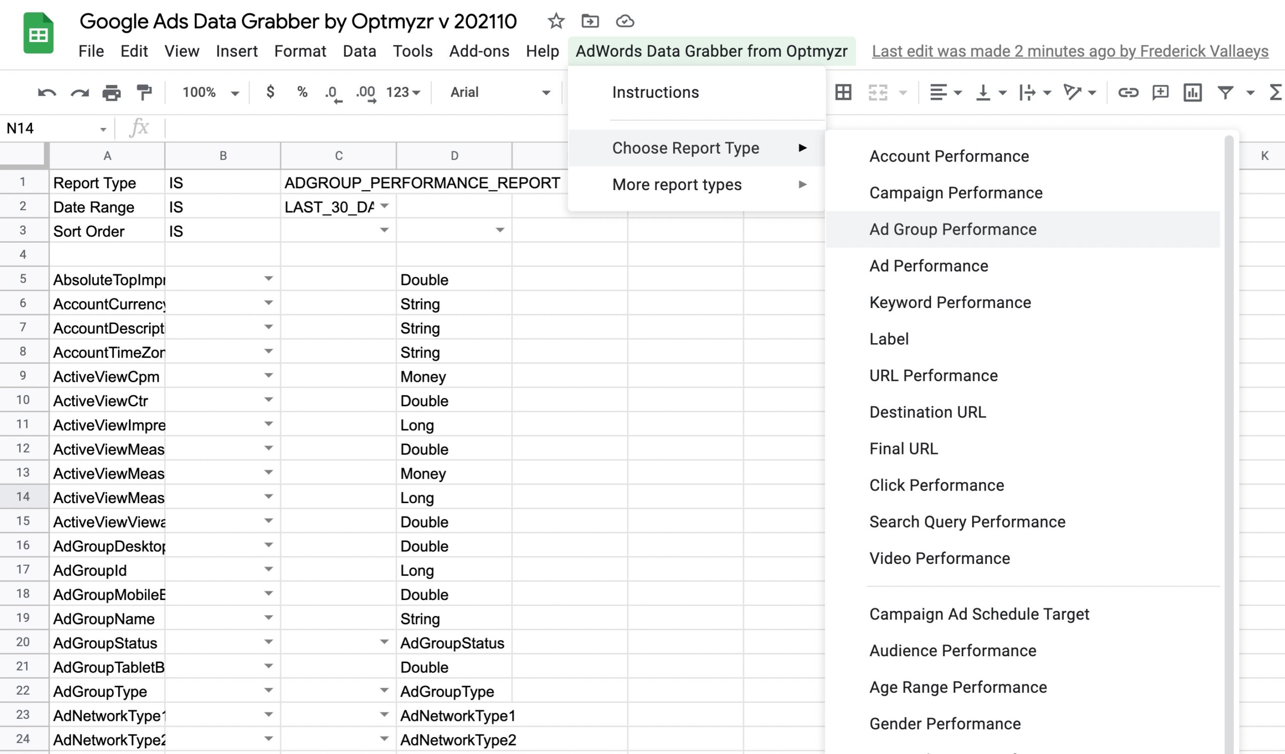 Adding a new menu item to a Google sheet. 