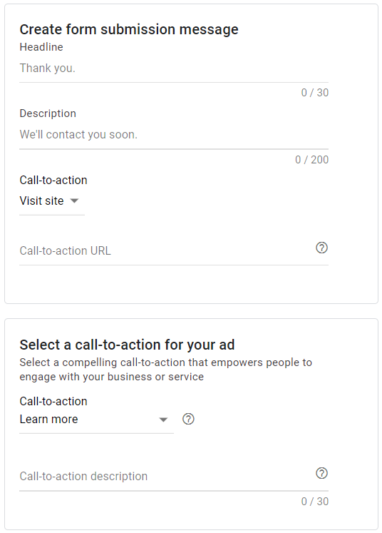 Create form submission message.