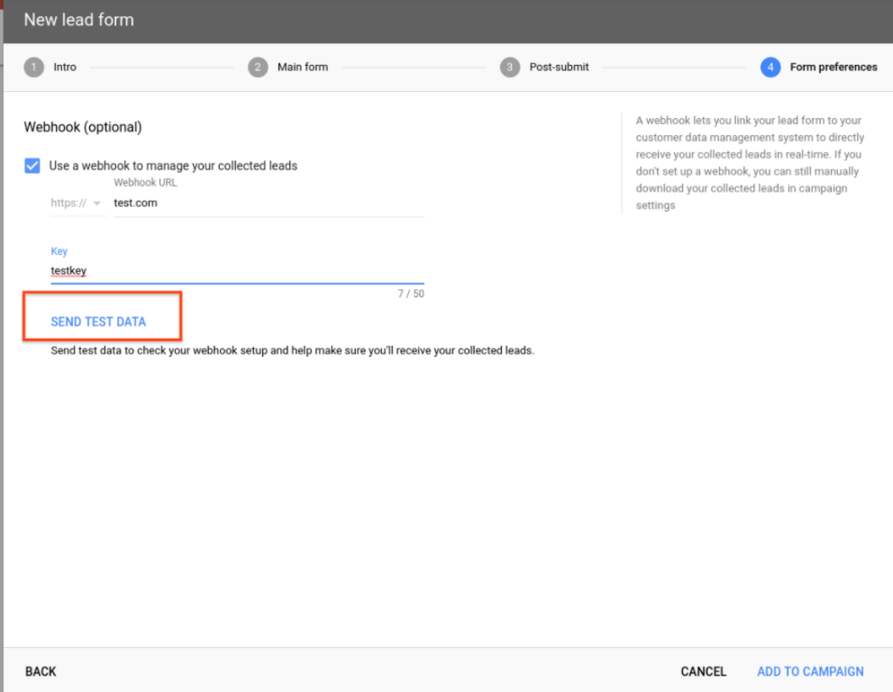 Verify your data by sending test data.