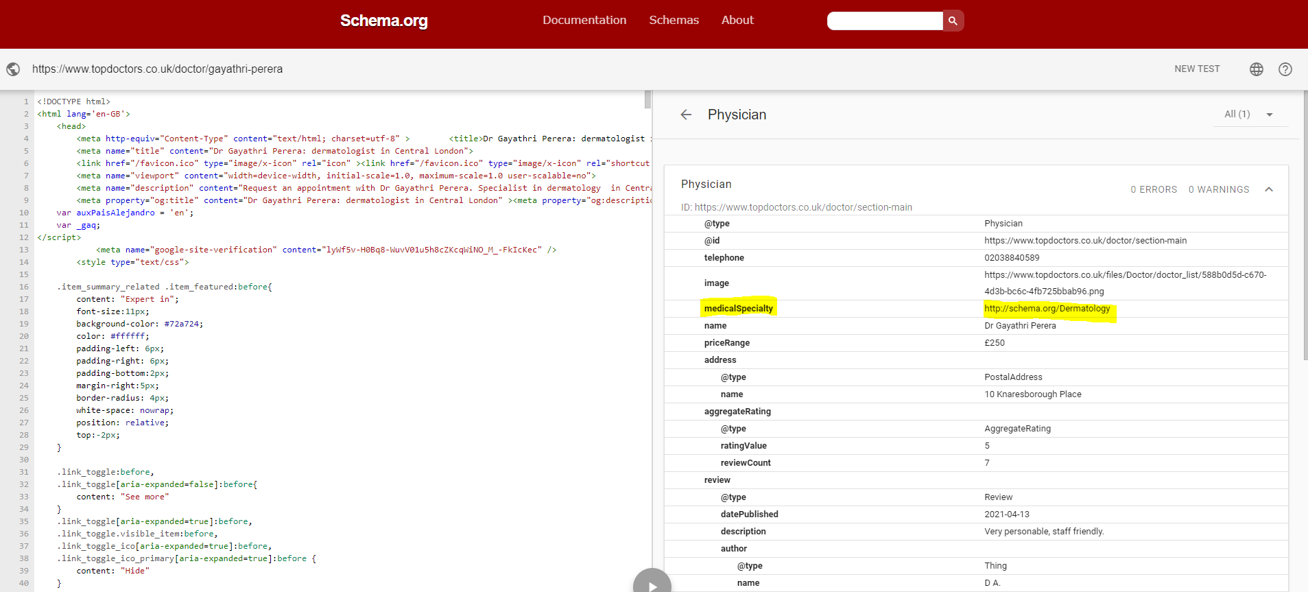 Structured data of author bio page.