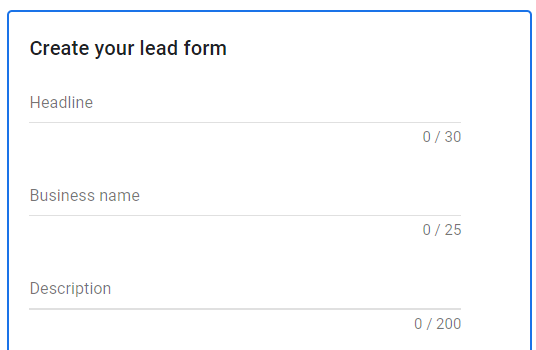 Create lead form fields.