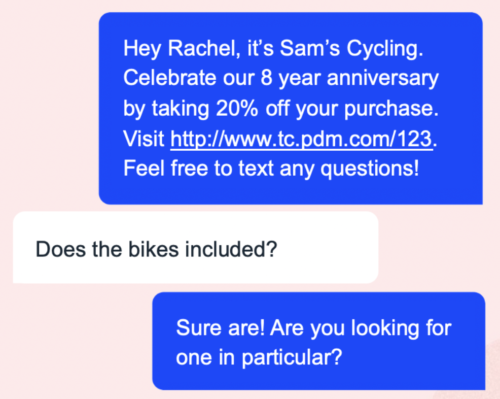 Sam's Cycling - SMS example