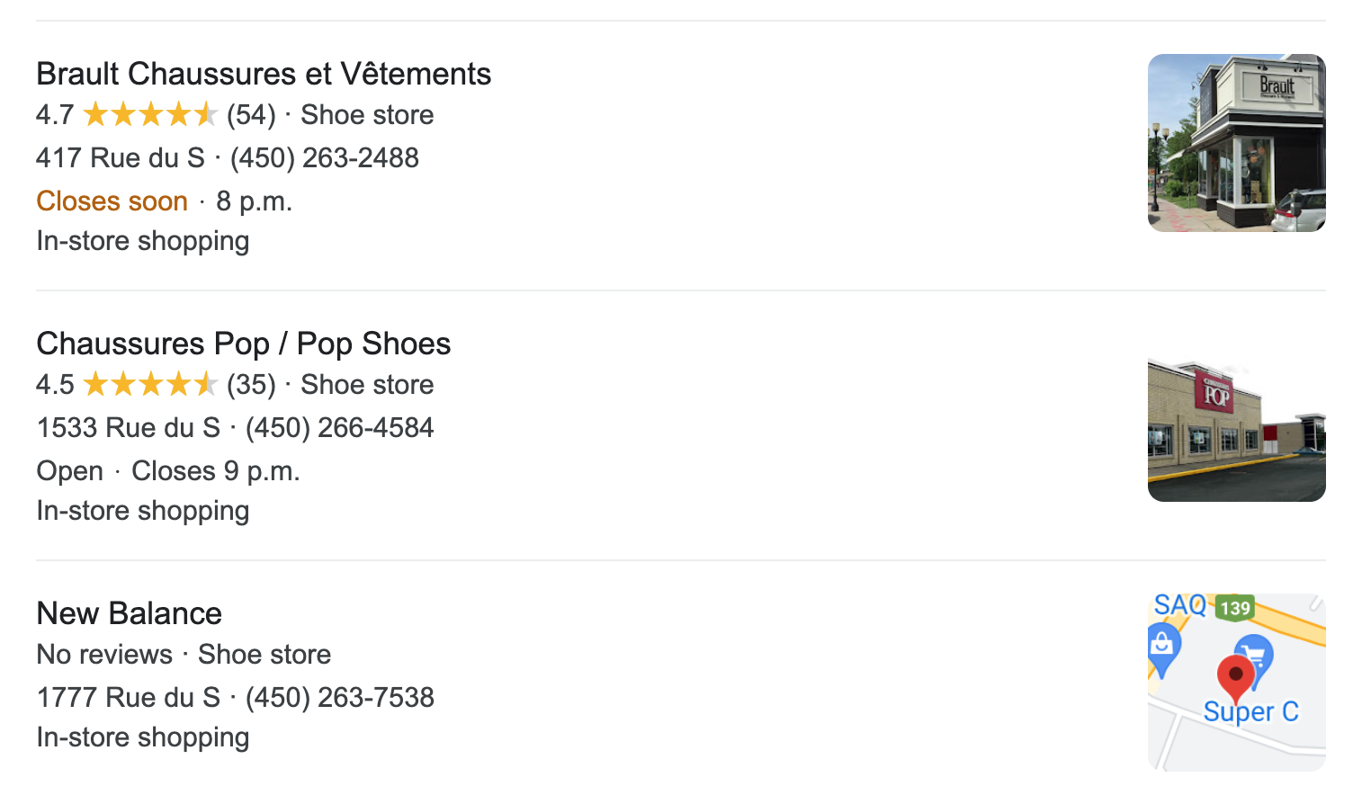 Star ratings on local search results in Google.