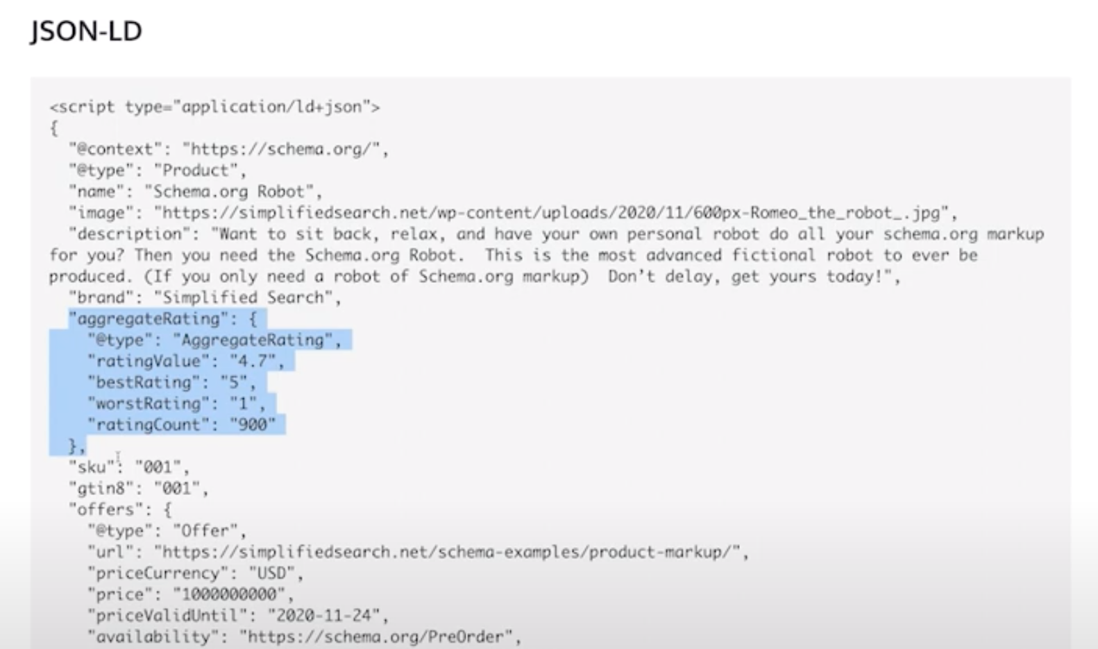 Average rating schema markup example.