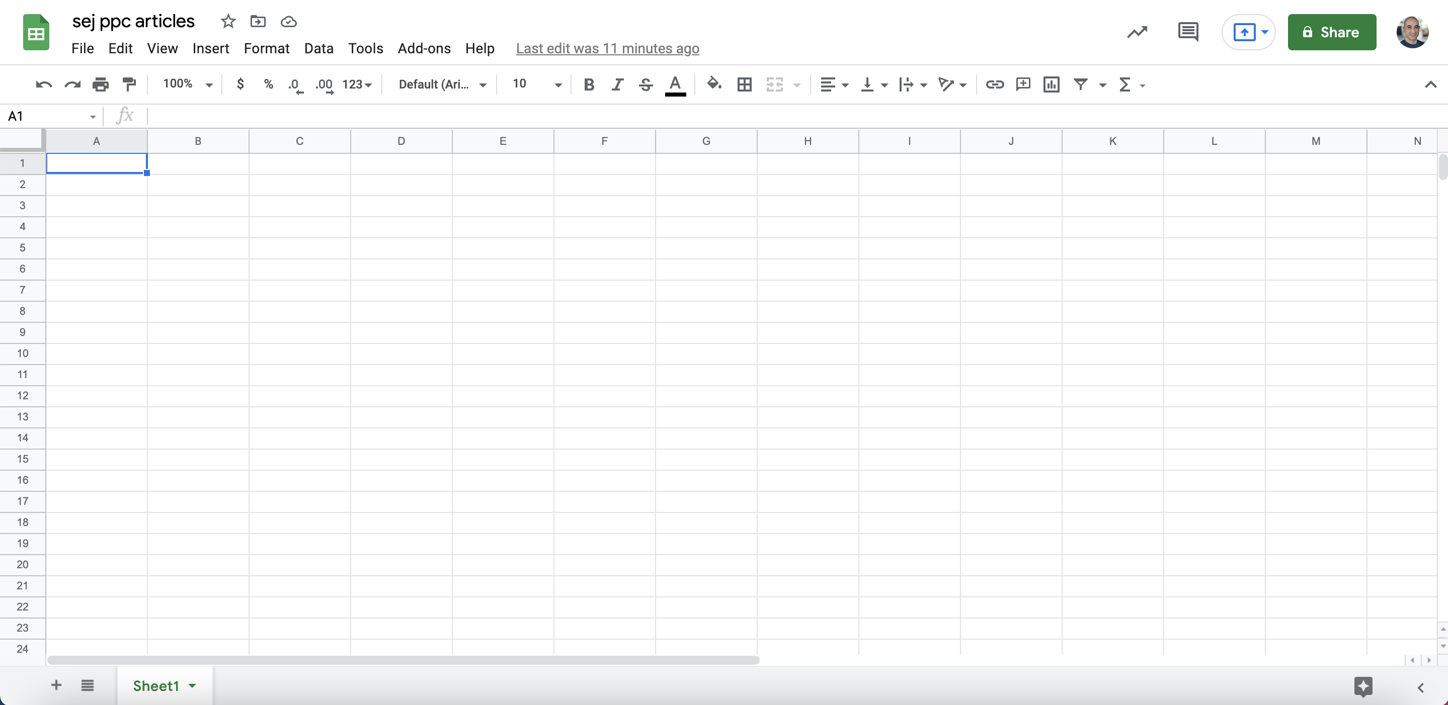 Start with a Blank Google Sheets Document.